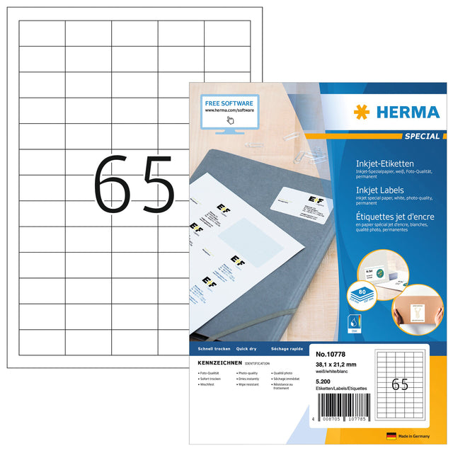 Herma - Herma 10778 38.1x21,2 mm blanc 5200 pièces | Pack de 80 draps