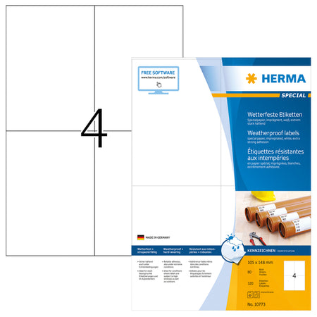 HERMA -  Etiket 10773 105x148mm weerbestendig wit 320 stuks