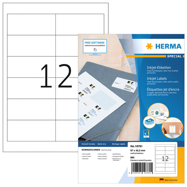 Herma - Herma 10781 Label 97x42,3mm Weiß 960 Stücke | Pack von 80 Blättern