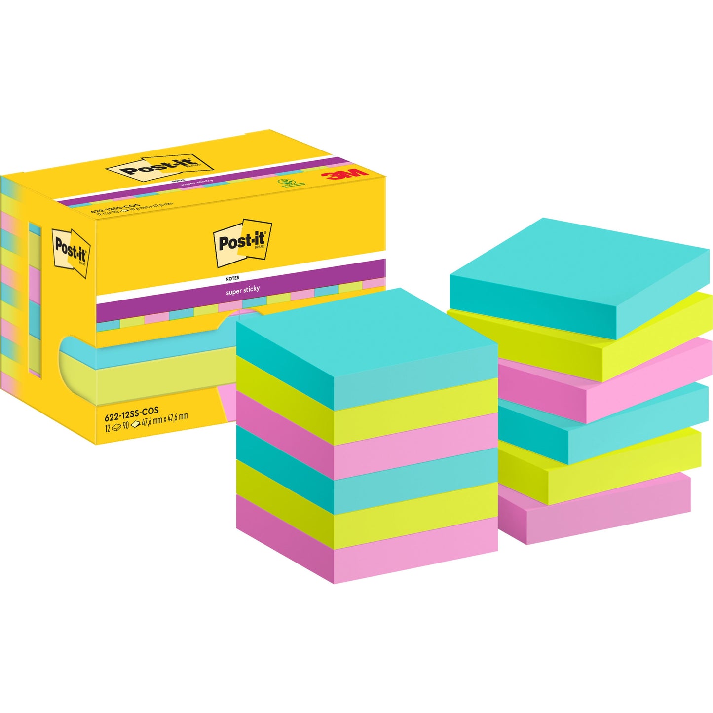 Post-it -  Memoblok  622 super sticky 47.6x47.6mm cos | 24 stuks