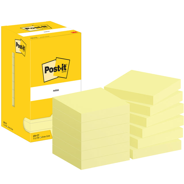 Post-it-memoklok 3m Post-it 654 76x76mm jaune | Box a 12 pièces