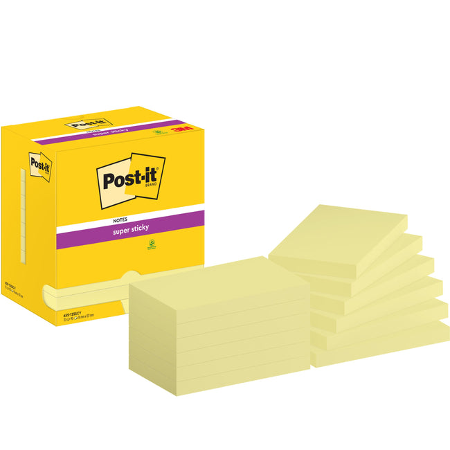 Post-it -  Memoblok  655 super sticky 76x127mm geel | 12 stuks