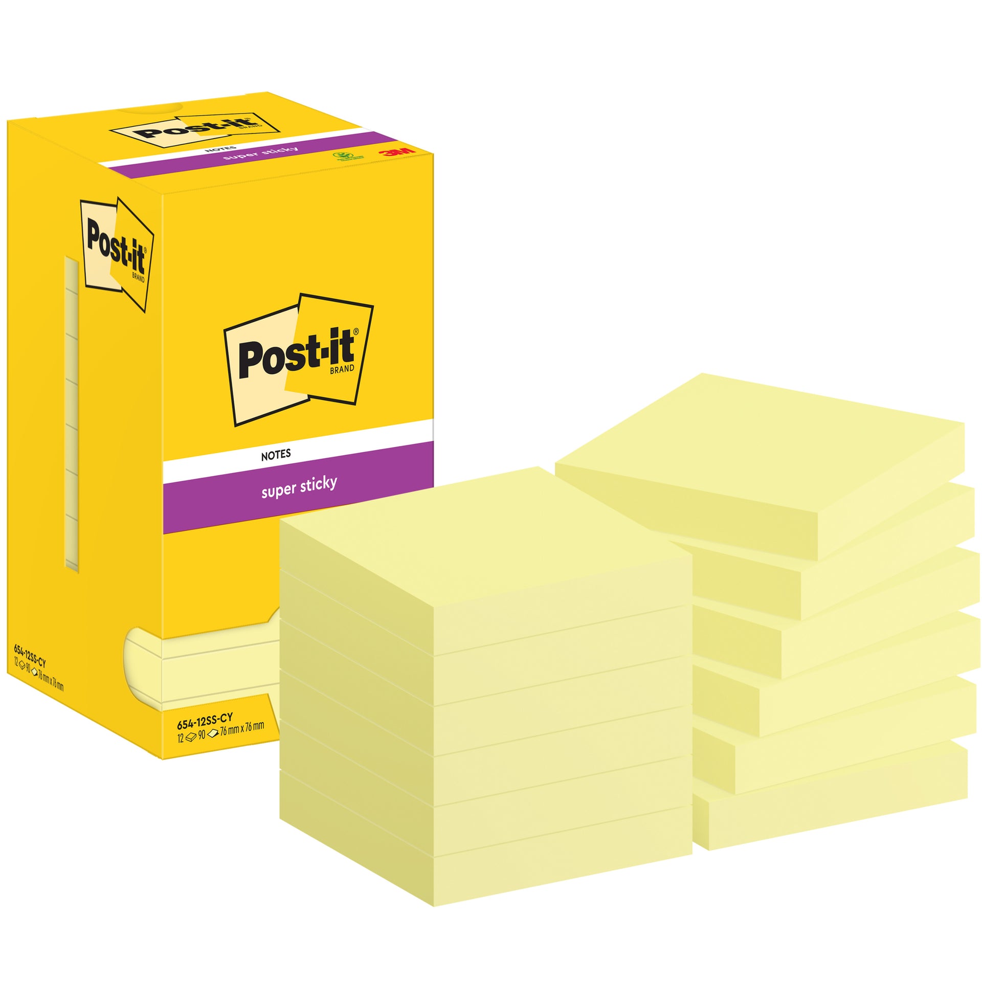 Post-it - Memo pad 654 super sticky 76x76mm yellow | 12 pieces