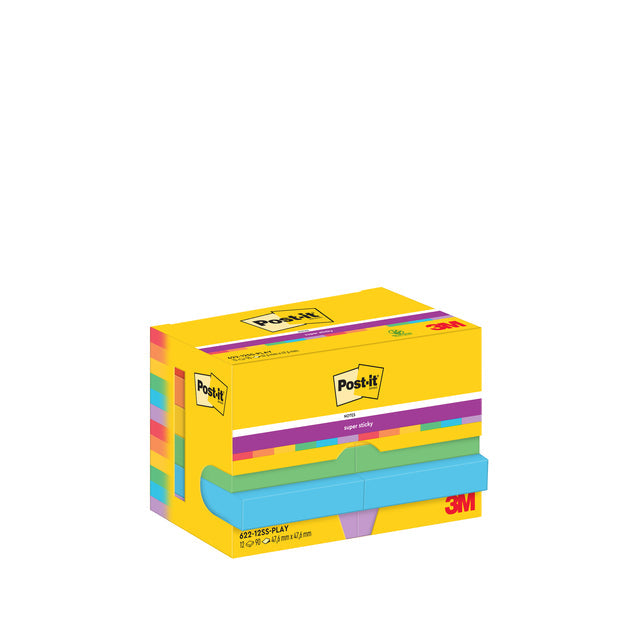 Post-it-post-it super klebrige Noten verspielt, 90 Blatt, ft 47,6 x 47,6 mm, Packung mit 12 Blöcken