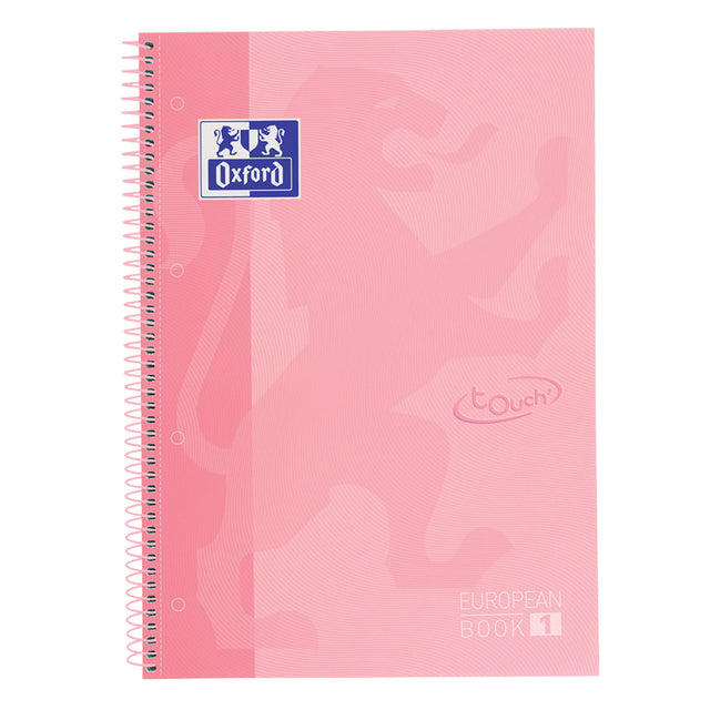 Oxford - School Touch peanbook spiraalblok, ft A4+, 160 bladzijden, gelijnd, pastel roze