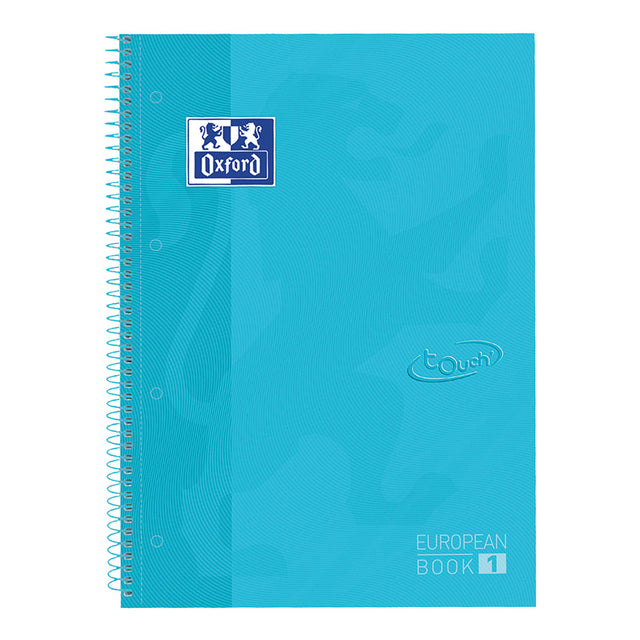 Oxford - School Touch peanbook spiraalblok, ft A4+, 160 bladzijden, gelijnd, pastel blauw