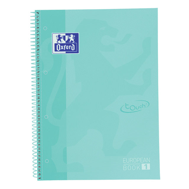 Oxford - School Touch peanbook spiraalblok, ft A4+, 160 bladzijden, gelijnd, pastel groen