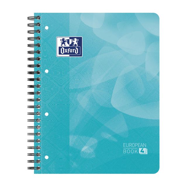 Oxford - School Projectbook spiraalschrift, ft A4+, 4-gaats, gelijnd, aqua blauw