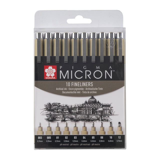 Sakura - Pigma Micron Pouche 10 Fineliners Black | 6 pièces