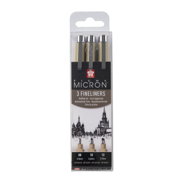 Sakura - Pigma Micron Pouche 3 Fineliners Black | 6 pièces