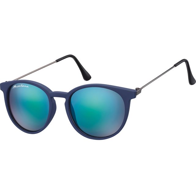 Montana - Sunglasses with Revo blue round glass and metal temples matte blue