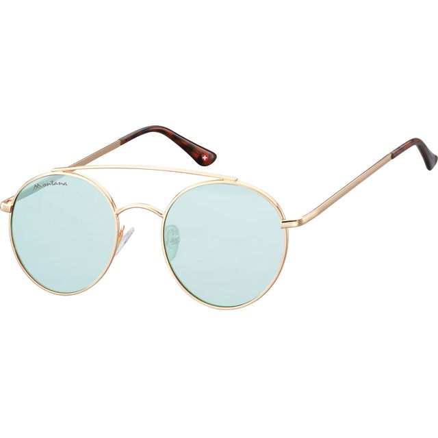 Montana - Sunglasses with light green glass and gold metal temples