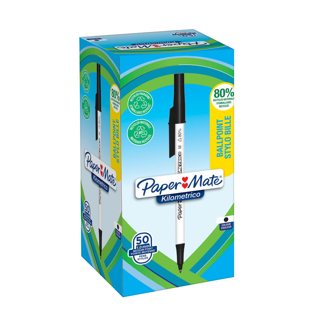 Paper Mate - Bolígrafo Kilometrico reciclado mediano negro