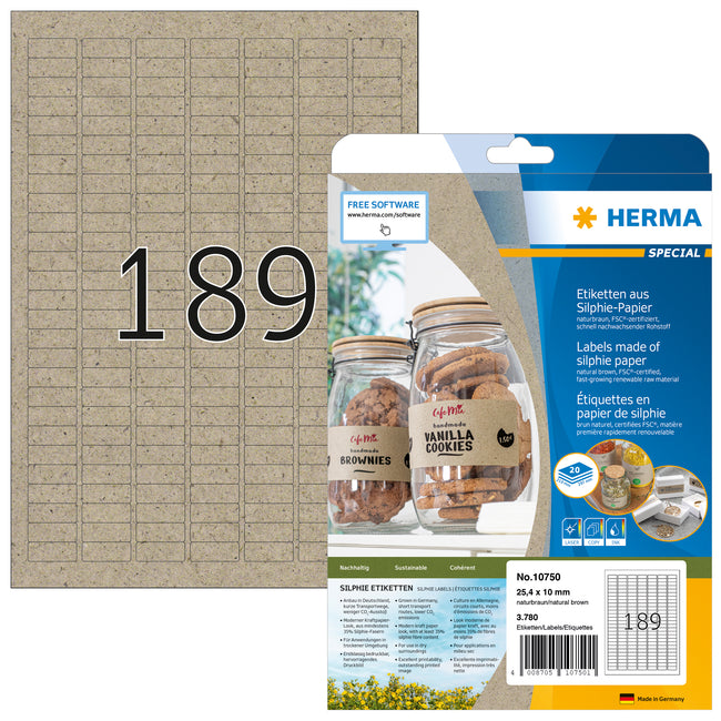 HERMA - Etiquette 10750 25,4 x 10mm marron silphie 3780 pièces