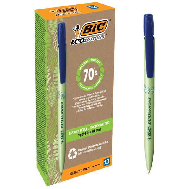 BIC Ecolutions - Bälle BIC Ecolutions Media Clic Bio -basierte M blau | Außenschachtel ein 12 Stück