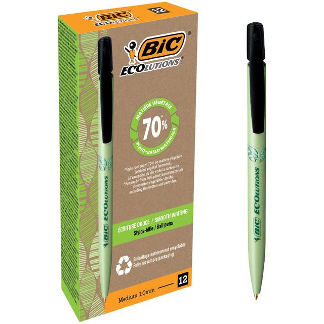 BIC ECOLUTIONS - Ballpen Bic Ecolutions Media Clic Basé M NOIR | Boîte extérieure une pièce 12