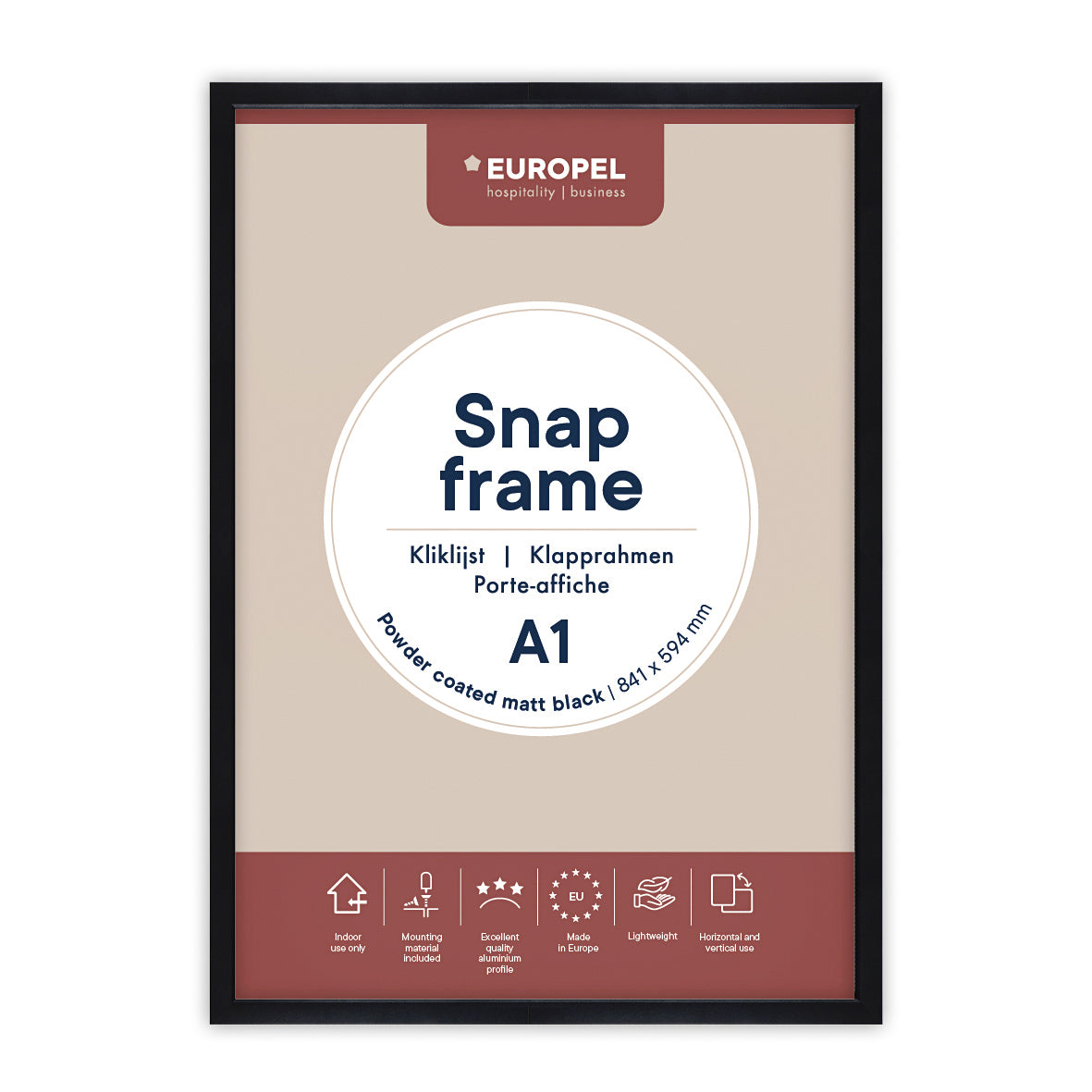 Europel - Cadre à pression Peel A1 25mm noir mat