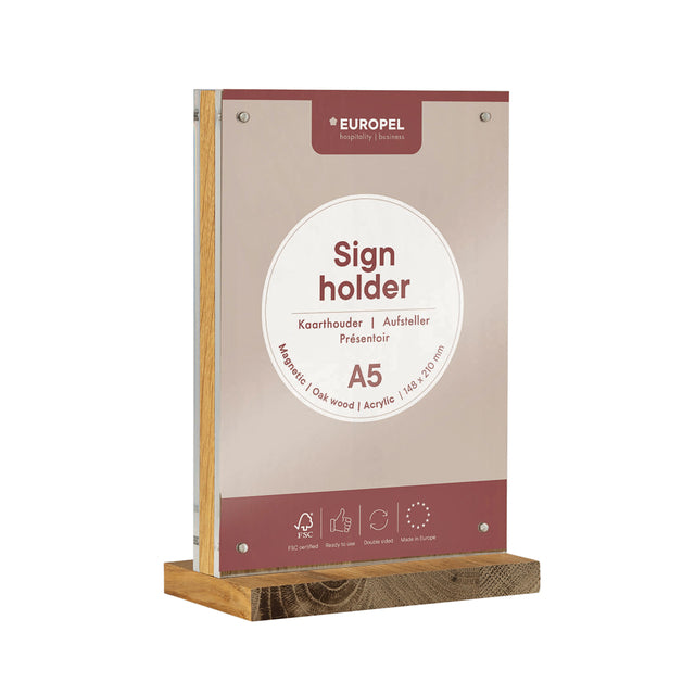 Europel - Kartenhalter A5 Acryl/Holz/Magnet