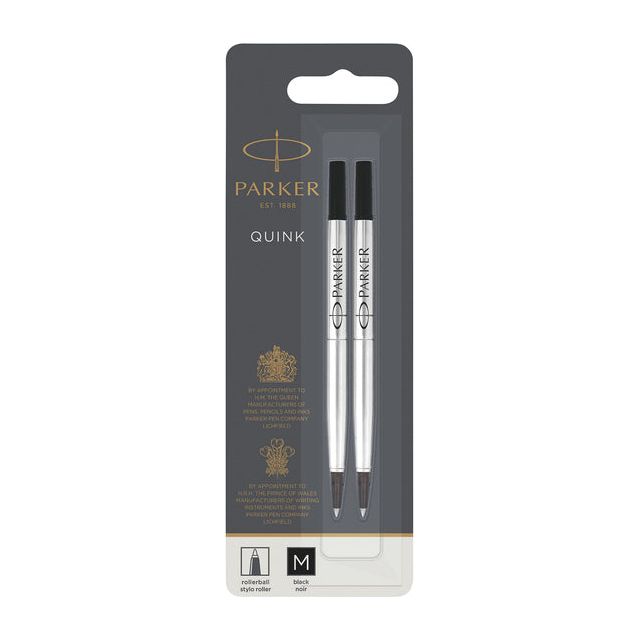 Parker - Rollerpen Remplissage Parker Quink M Blister 2st Black | Blister un 2 pièces | 12 pièces