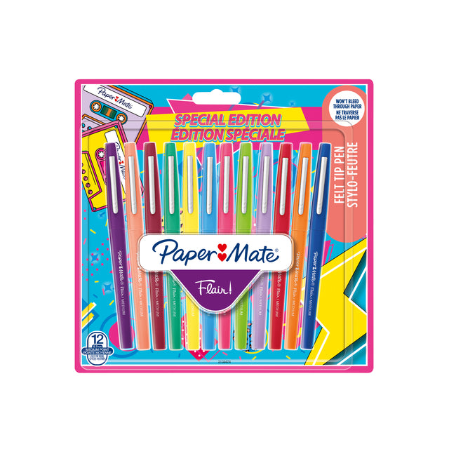 Paper Mate - Fineliner Papermate Flair Retro M 12st Assorti | Blister un 12 pièces