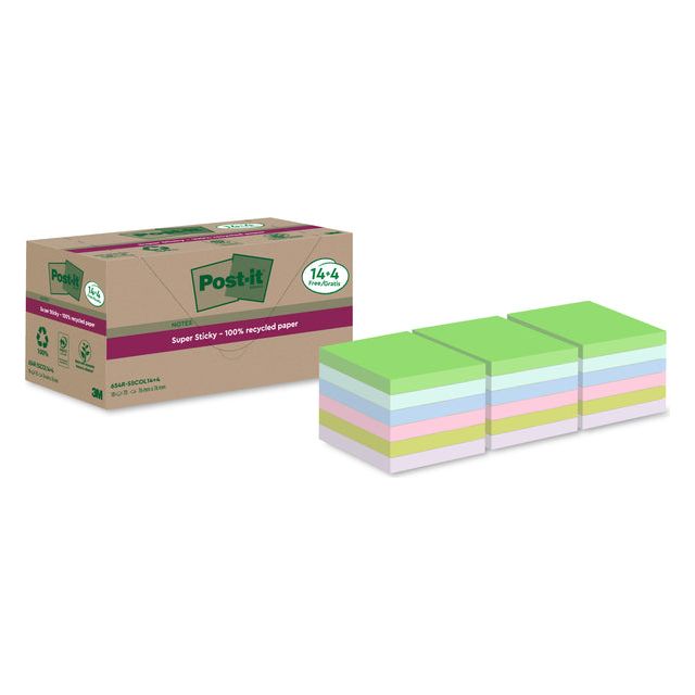 Post-it-Memolok 3M Post-it 654 RSS12COL 76X76MM 14 + 4 | Box a 18 pièces