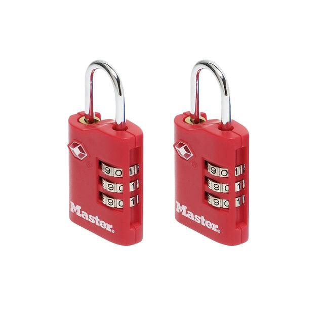 Master Lock -  Hangslot Masterlock 3-cijfer combi TSA set van 2 sloten assorti in willekeurige kleur 30mm 2 stuks