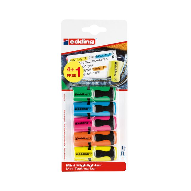 Edding - Highlighter 7 mini 1-3mm assorted blister of 4+1 piece free