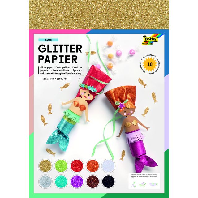 Folia Paper - Glitter paper Folia 1-sided 24x34cm 170gr 10 sheets assorted