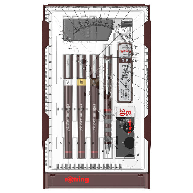 Rotring - College set van 9 Isograph 0,25 mm/ 0,35 mm/ 0,5 mm