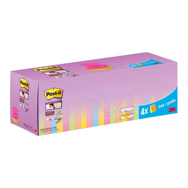 Post-it-Memolok 3M Post-it Z-note R330 SS 76x76mm Assorti | Box une pièce de 24