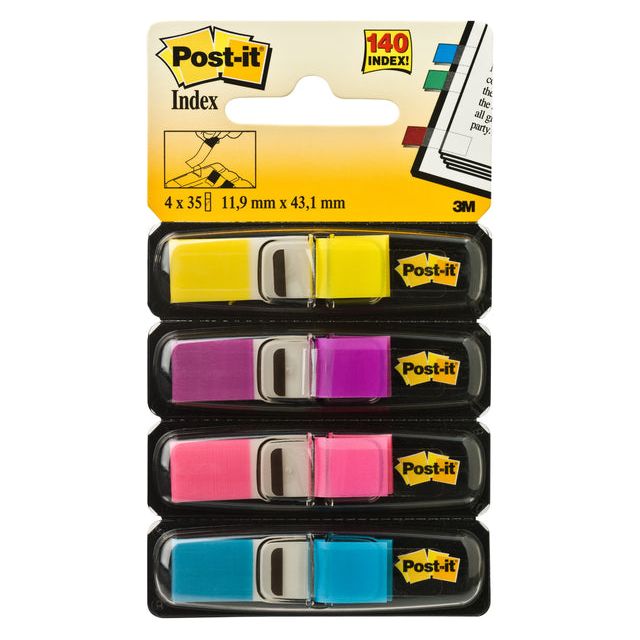 Post-it - Index Smal, 4 x 35 tabs, geel, paars, roze en helderblauw