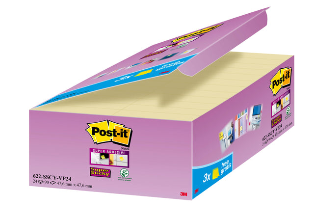 Post-it-Memolok 3M Post-it 622 SS 47.6x47.6 mm jaune 21 + 3 | Box une pièce de 24