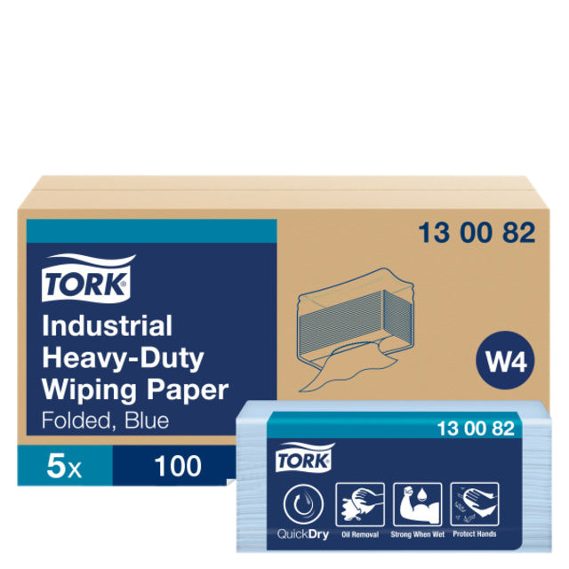 Tork - Panno pulizia W4 Industrial Heavy-Duty piegato 3 veli 5x100 fogli blu 130082