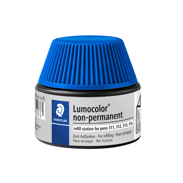 Staedtler - Ricarica pennarello Lumocolor non permanente 15ml blu | 4 pezzi