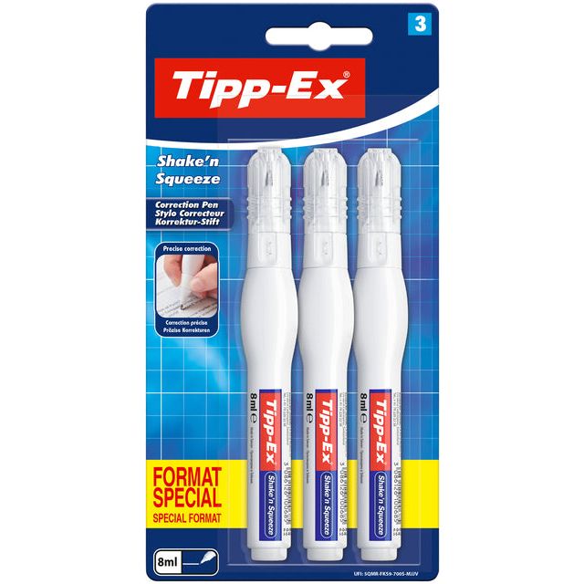 TIPP -EX - Correction Pen Shake 'n Squeeze 8ml | Blister un 3 pièces