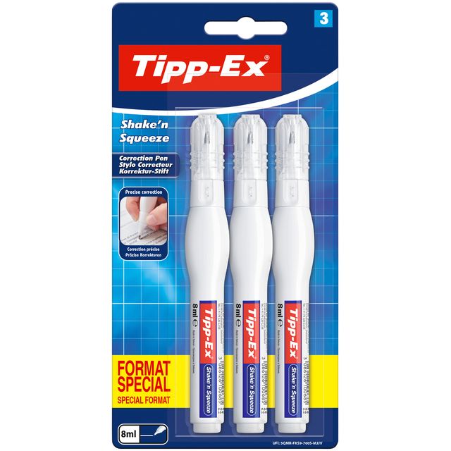 Tipp-Ex - Penna correttiva Shake 'n Squeeze Blister da 8ml da 3 pezzi