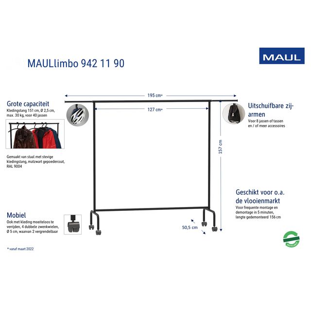 MAUL - Perchero Limbo 156x127 (hasta 220)x50cm móvil (brazos laterales)