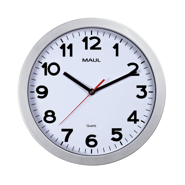 Maul - Reloj de pared Step Quartz Ø30x5cm plástico plateado/blanco, giratorio silencioso