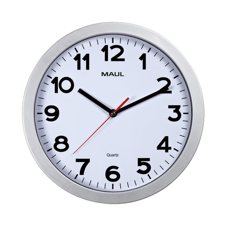 Maul - Reloj de pared Step Quartz Ø30x5cm plástico plateado/blanco, giratorio silencioso