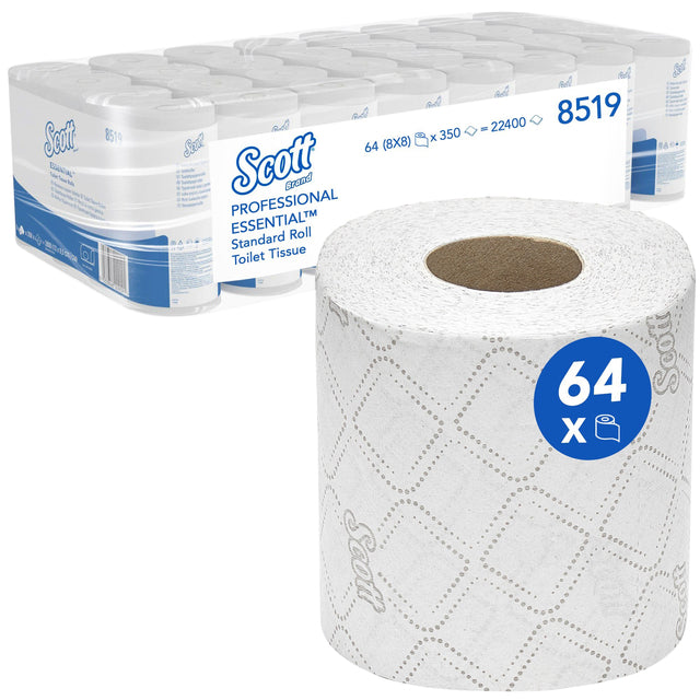 Scott - Toilettenpapier 8519 Es. 2-layer 350 Blatt Weiß | Packung mit 64 Rollen