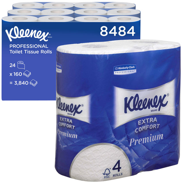 Kleenex - Papier de toilette Kleenex 8484 4 -laags 160vel Wit | Pack de 24 rouleaux