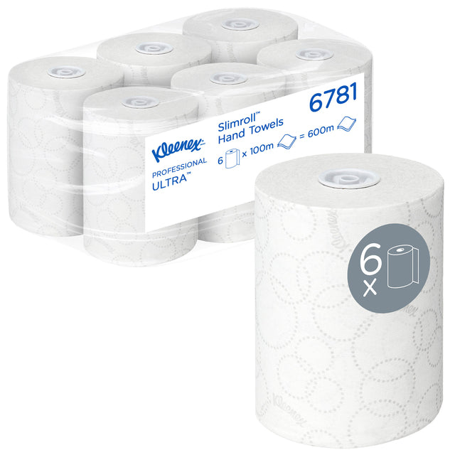 Kleenex - Roll à serviette Kleenex 6781 Ultl Slimr 2lgs 100m blanc | Paquet de 6 rouleaux