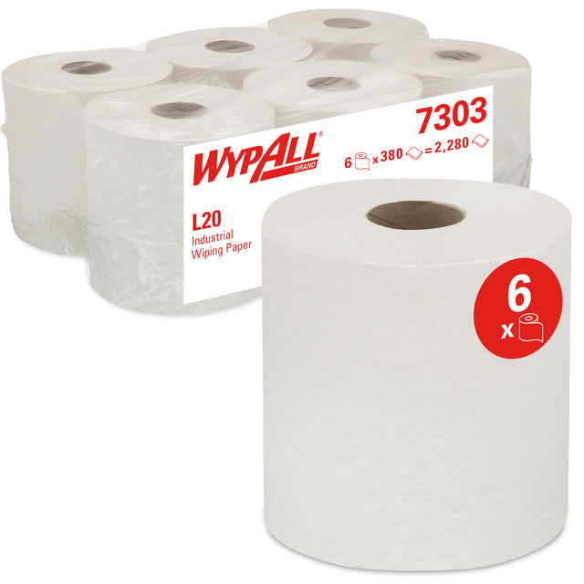 Wypall - Poetsrol 7303 L20 2 -LGS 144m 380vel Wit | Packung mit 6 Rollen