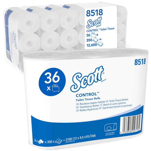 SCOTT - Papier de toilette 8518 CONTRÔLE 3-PLACE 350 Skin White | Paquet de 36 rouleaux