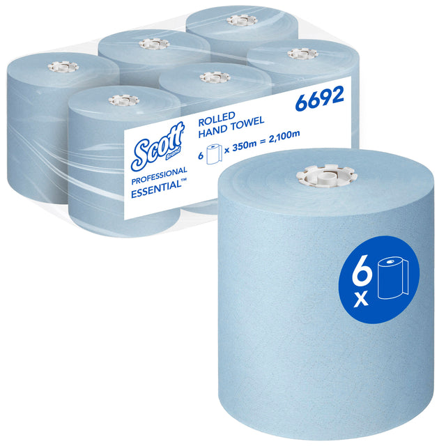 Scott - Rouleau serviette 6692 Essential 1 Couche 350m bleu | Paquet de 6 rouleaux