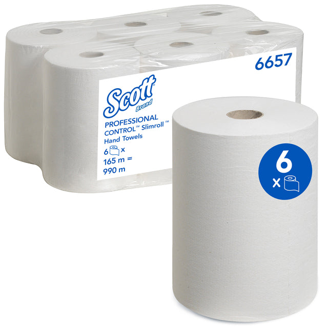 Scott - Roll à serviette 6657 Slimroll 1 Couche 165m blanc | Paquet de 6 rouleaux