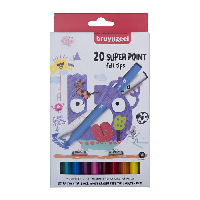 Bruynzeel - Pennarello per bambini Super Point set da 20 colori | 6 pezzi