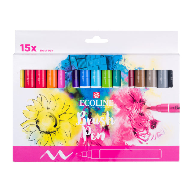 TALENS - Pinselpen Ecoline Set 15 Stück Assorti | 3 Stücke