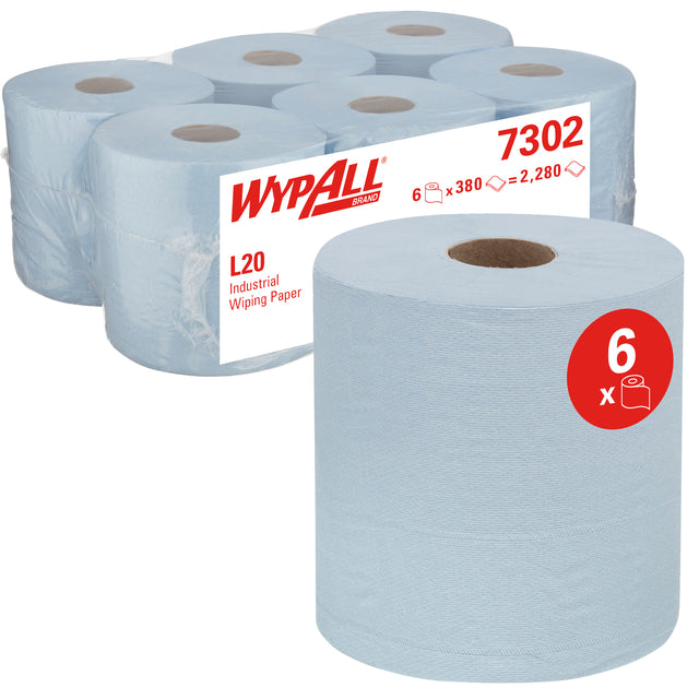 Wypall - Poetsrol 7302 L20 2 -laags 144m 380vel Blue | Box a 6 rouleau