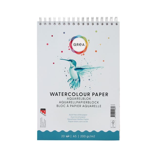 Qrea - Bloc aquarelle A5 20 feuilles spirale 200gr